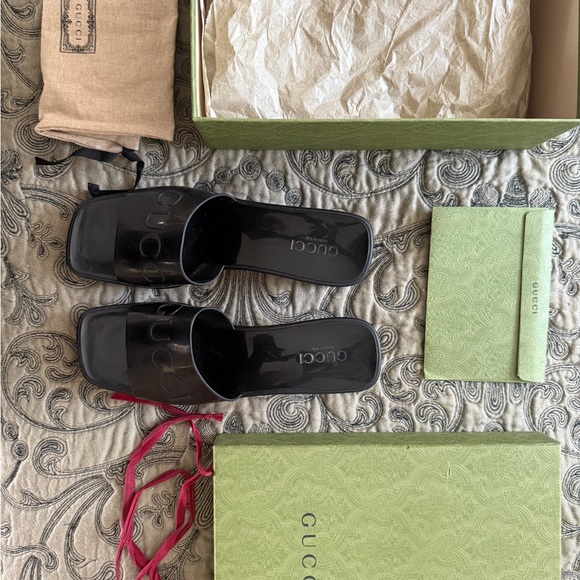 Gucci Glossy Black Slide Mules
